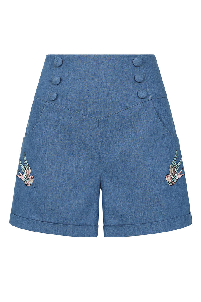 Denim Swallows Hi-Waist Shorts
