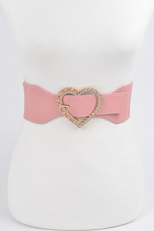 Rhinestone Heart Stretch Belt: Pink