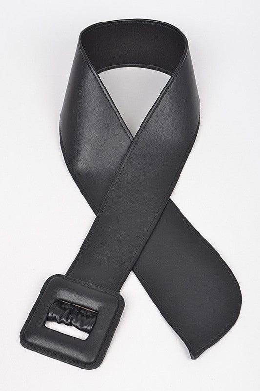 Soft Faux Leather Buckle Belt: Black