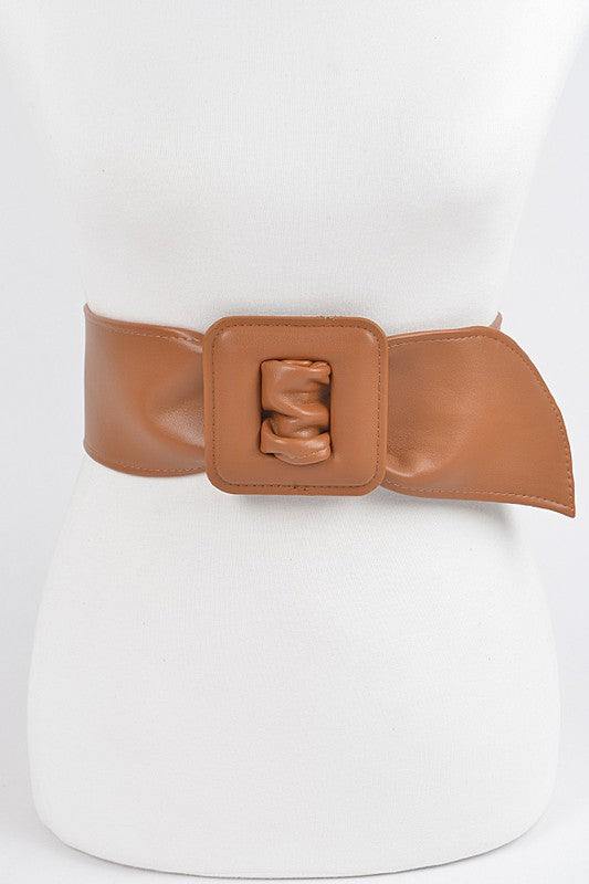 Soft Faux Leather Buckle Belt: Camel