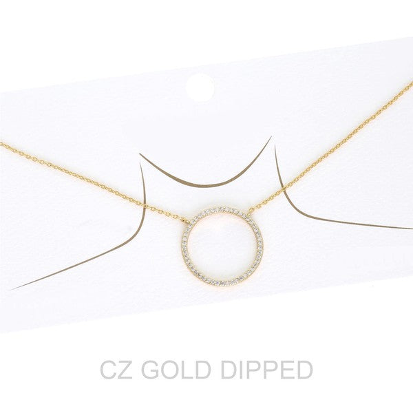 Gold Plated Pave Circle Necklace