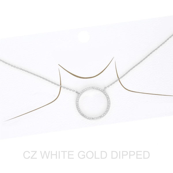 White Gold Plated Pave Circle Necklace