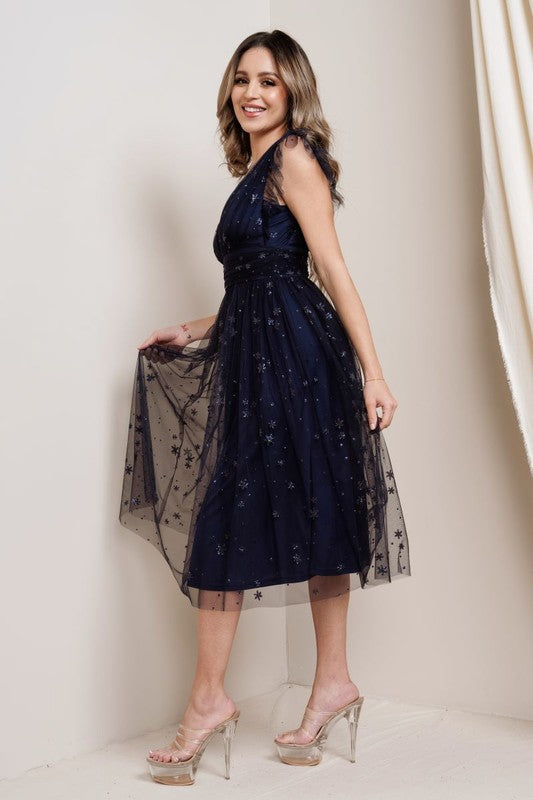 Black Star Glitter Midi Dress