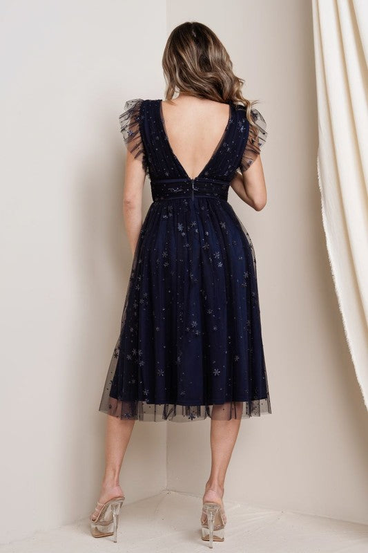 Black Star Glitter Midi Dress