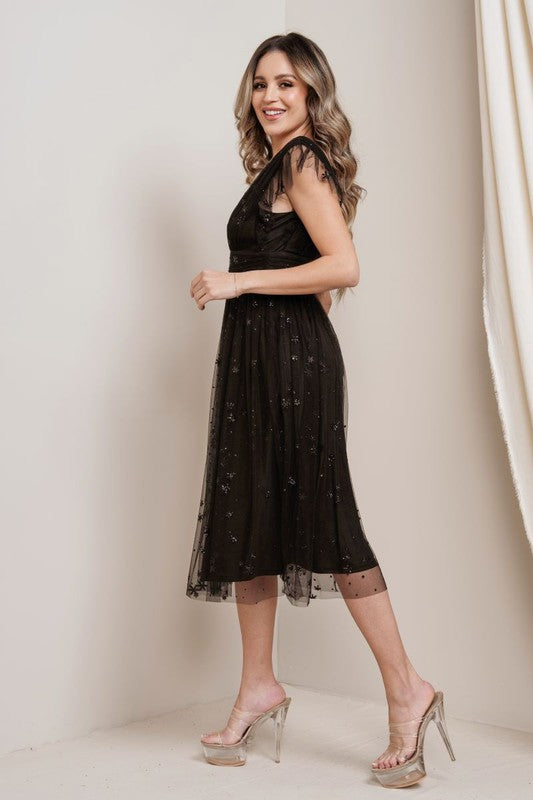 Black Star Glitter Midi Dress