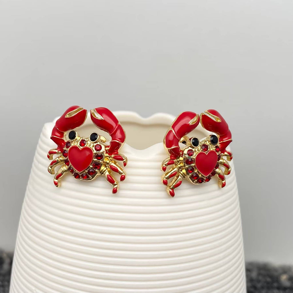 Red Heart Crab Stud Earrings