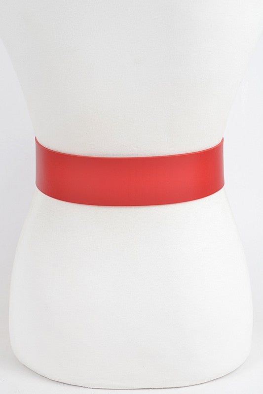 Vegan Leather Buckle Belt: Red