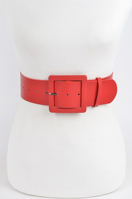 Vegan Leather Buckle Belt: Red
