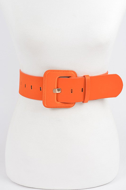 Sueded Wide Buckle Belt: Orange