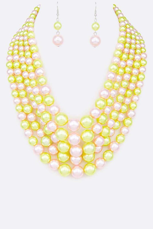 Triple Row Pearl Necklace: Pink-Citrus