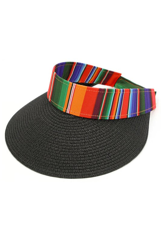 Serape Staw Visor Sun Hat: Black