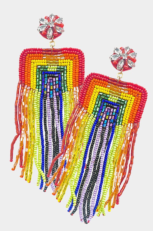 Rainbow Fringe Beaded Earrings