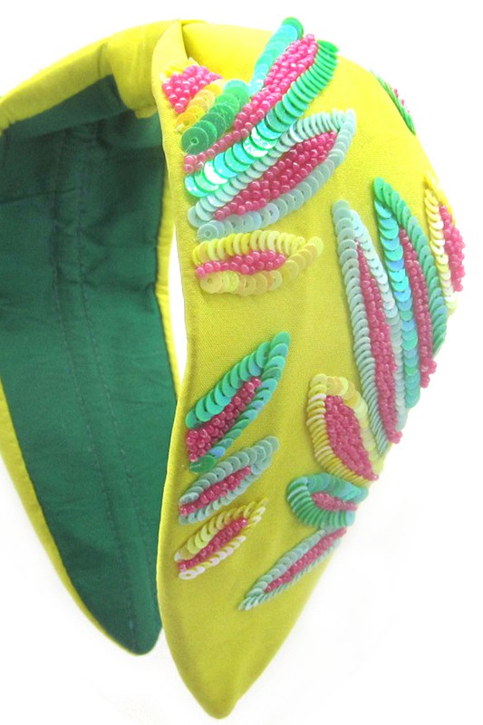 Electric Yellow Beaded Headband