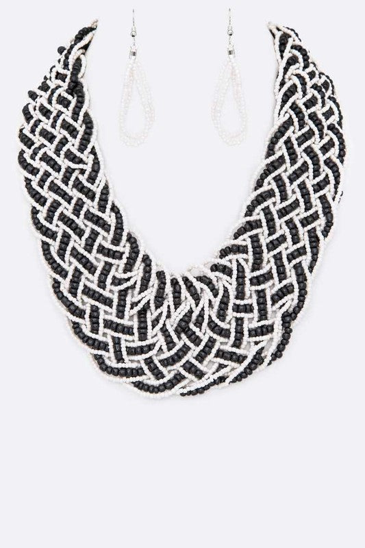 Beaded Weave Necklace: Black/White