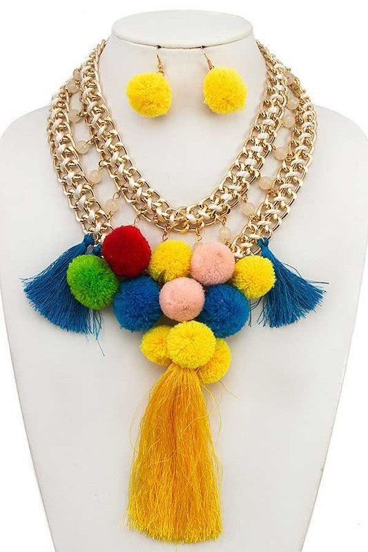 Pompom Chain Statement Necklace