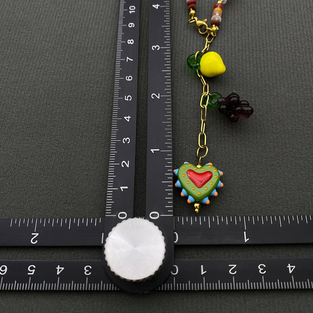 Heart & Fruit Charm Glass Beaded Necklace