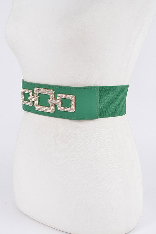 Plus Size: Rhinestone Stretch Belt: Green