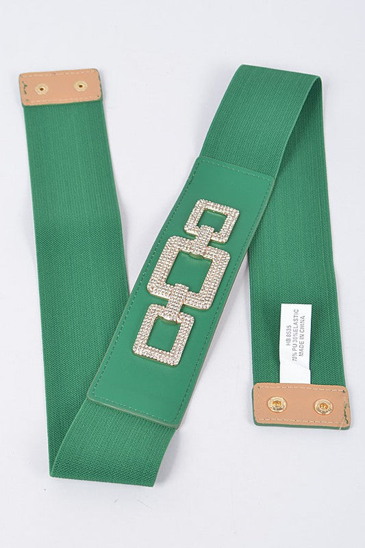 Plus Size: Rhinestone Stretch Belt: Green