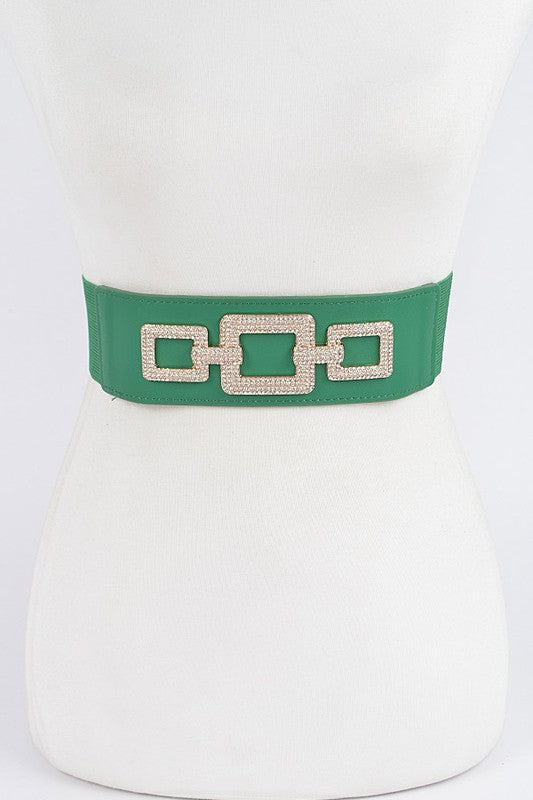Plus Size: Rhinestone Stretch Belt: Green