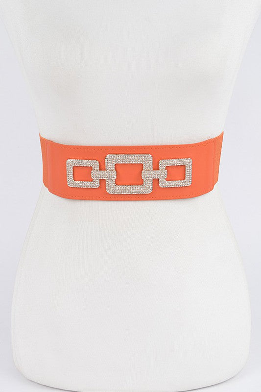 Rhinestone Stretch Belt: Orange
