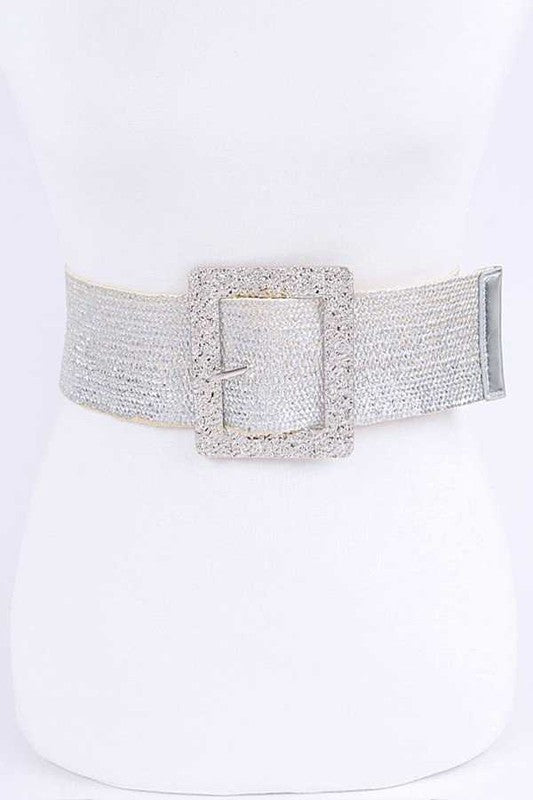 Silver Rattan Look Stretch Belt
