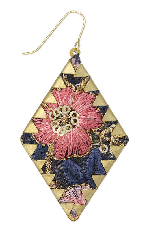 Embroidered Floral Diamond Earrings