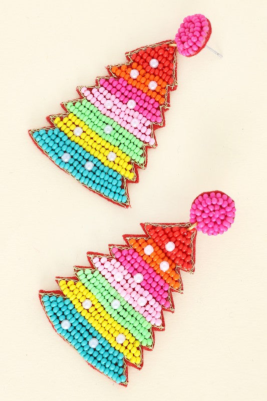 Rainbow Christmas Beaded Earrings