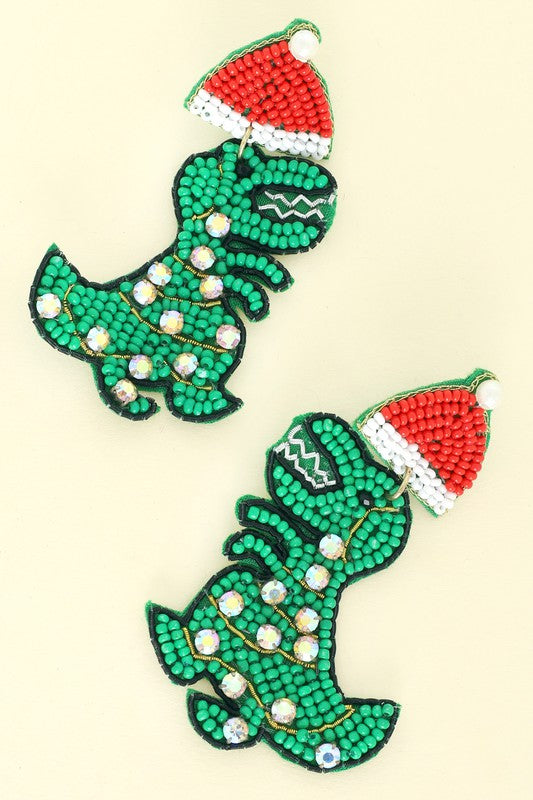 T-Rex Xmas Beaded Earrings