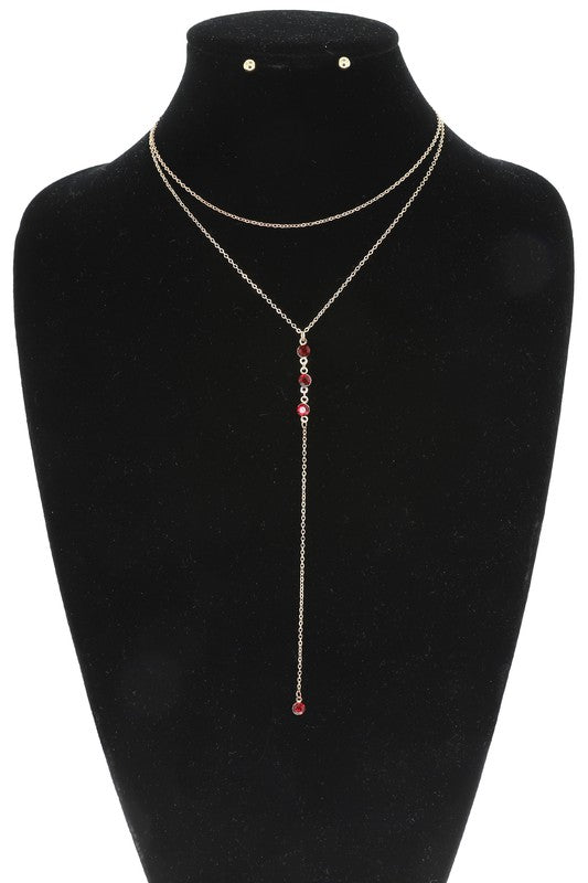 Mutli Strand Lariat Necklace: Ruby