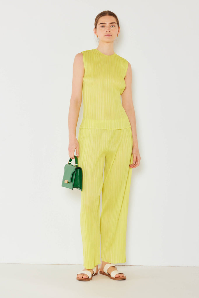 Pleated Sleeveless Top: Lime