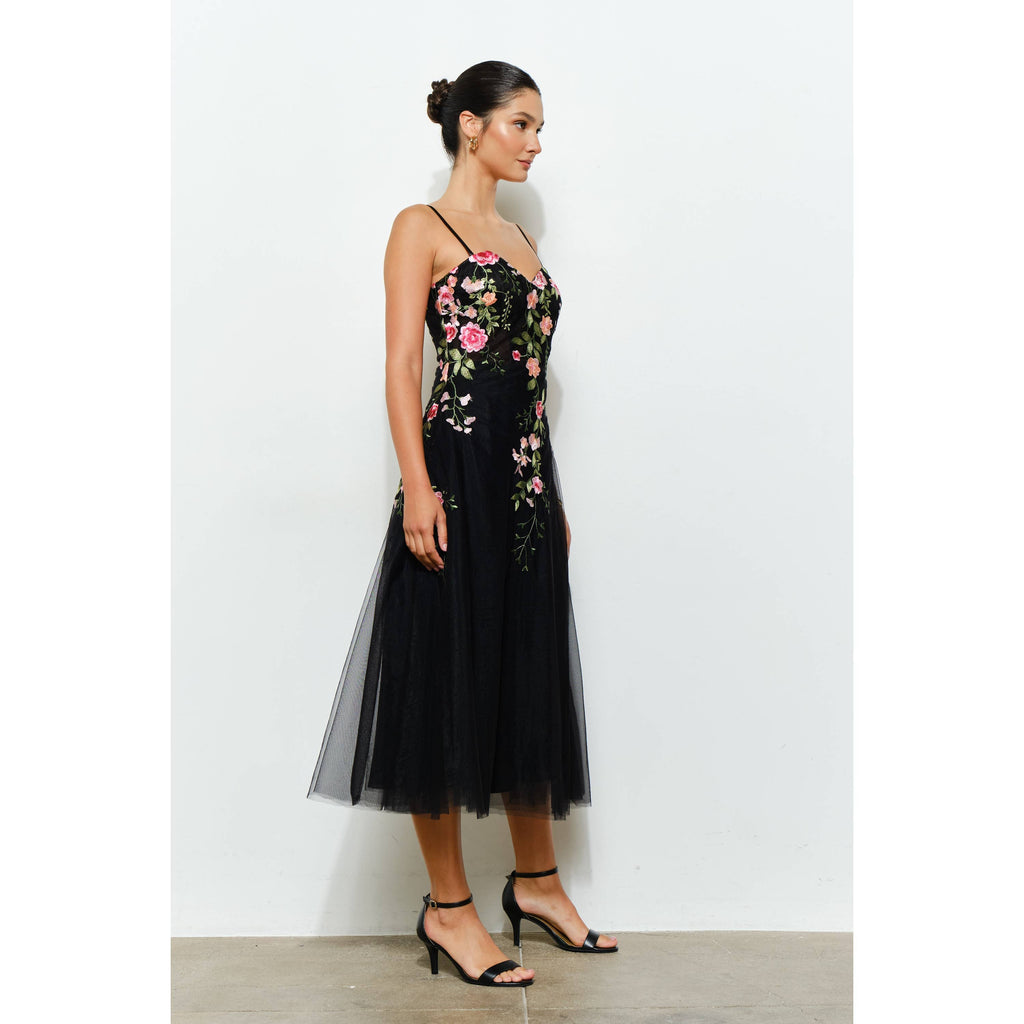 Embroidered Sweetheart Tulle Midi Dress