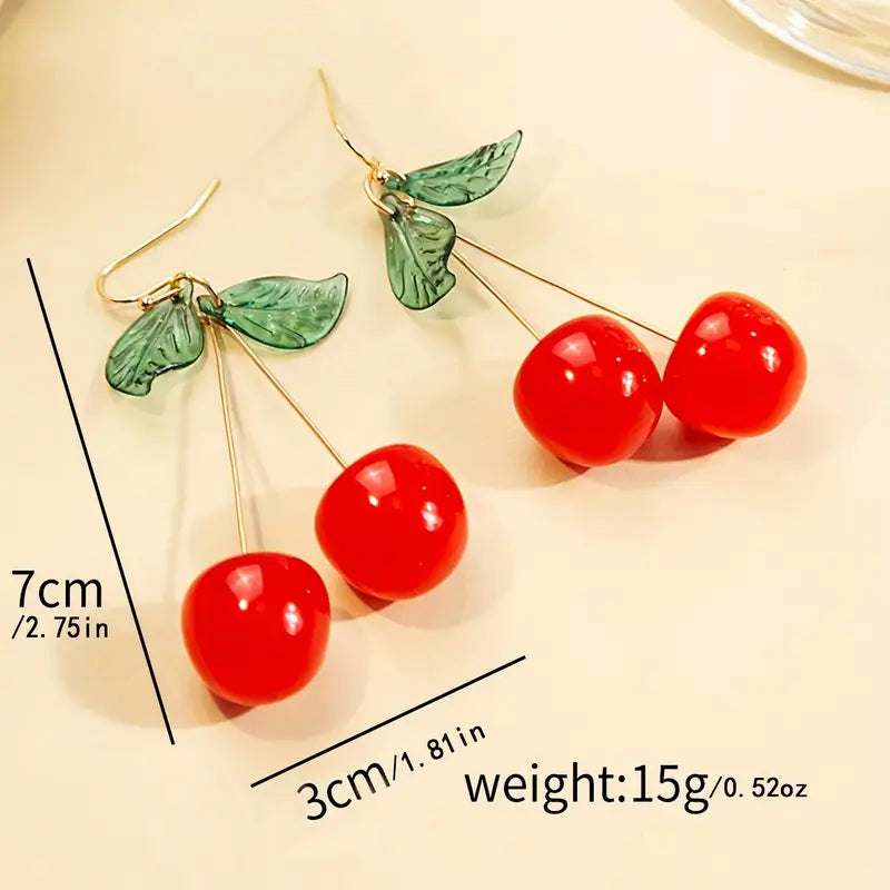 Bright Cherry Dangle Earrings