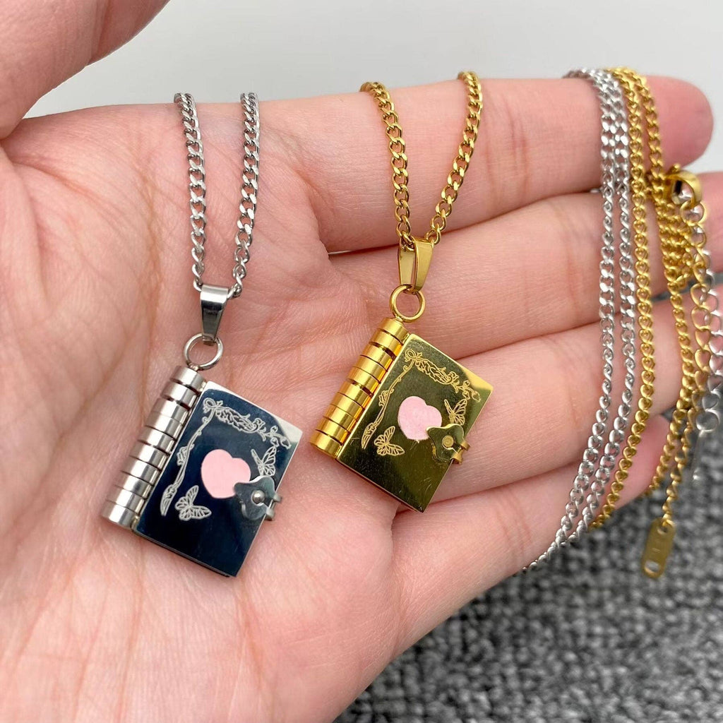 Book Lover Book Charm Necklace: Gold