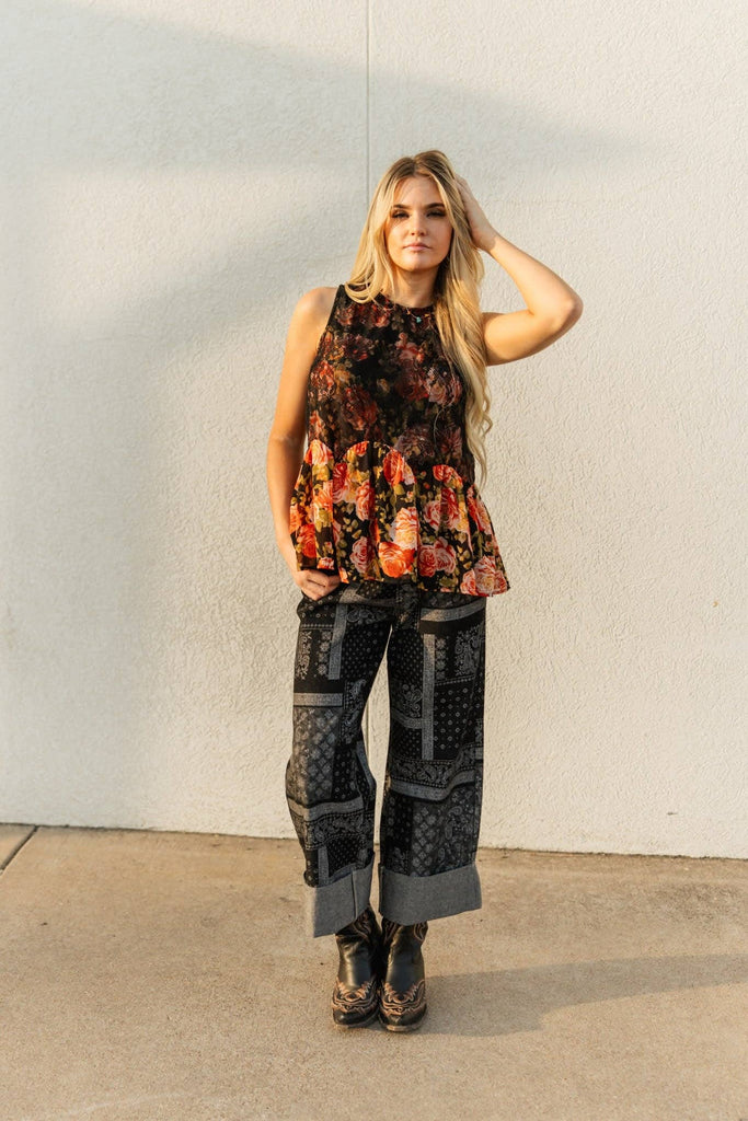Western Paisley Cuffed Jeans