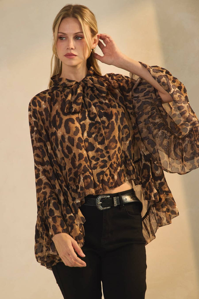 Leopard Chiffon Cape Blouse