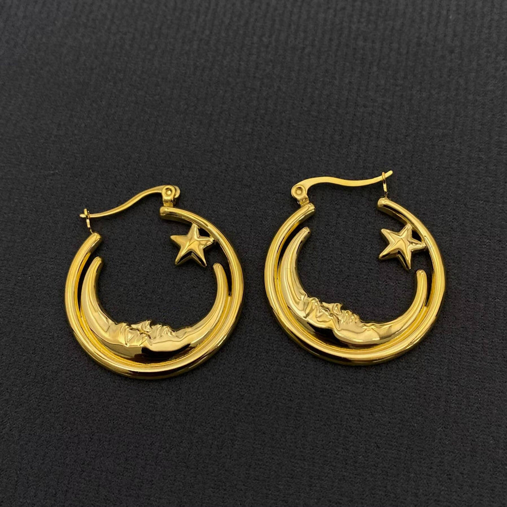 Moon Star 18K Gold Plated Hoop Earrings
