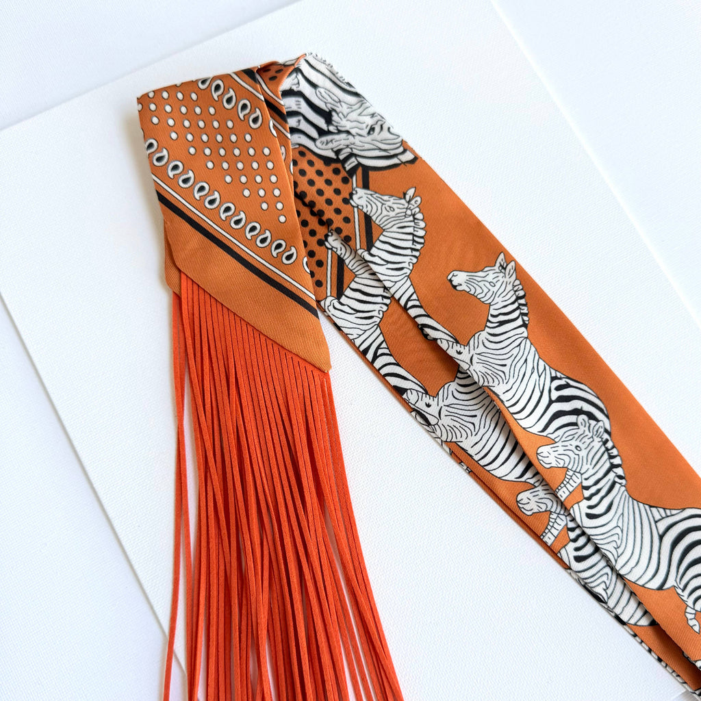 Fringe Scarf Zebra Bandana Print: Orange