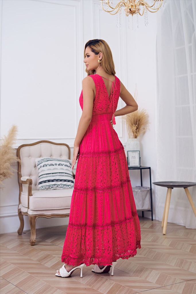 Hot Pink Embroidered Lace Dress