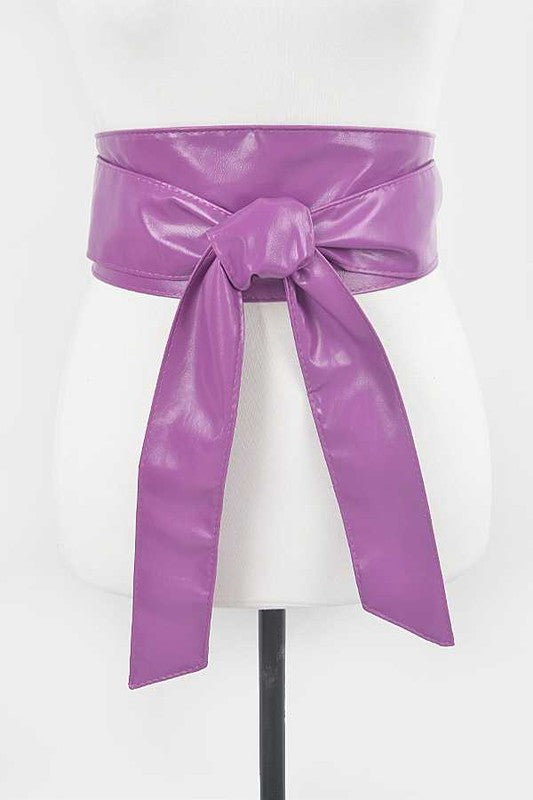 Wide Faux leather Obi Belt: Purple
