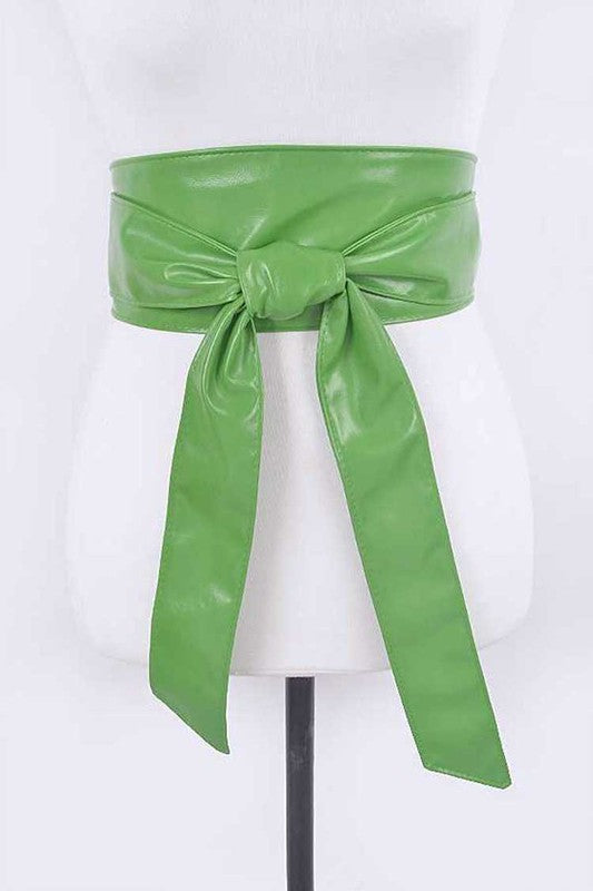 Wide Faux leather Obi Belt: Green