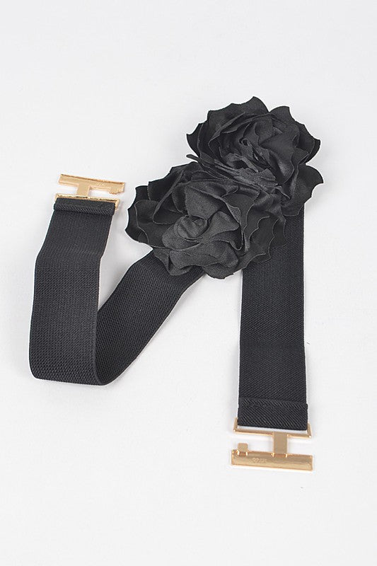 Double Silk Flower Elastic belt: Black
