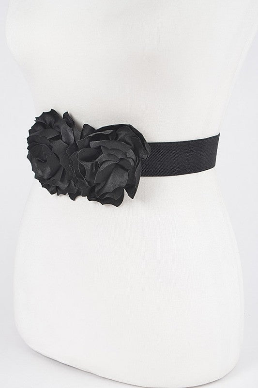 Double Silk Flower Elastic belt: Black