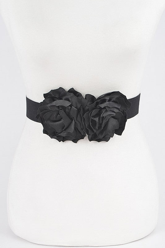 Double Silk Flower Elastic belt: Black