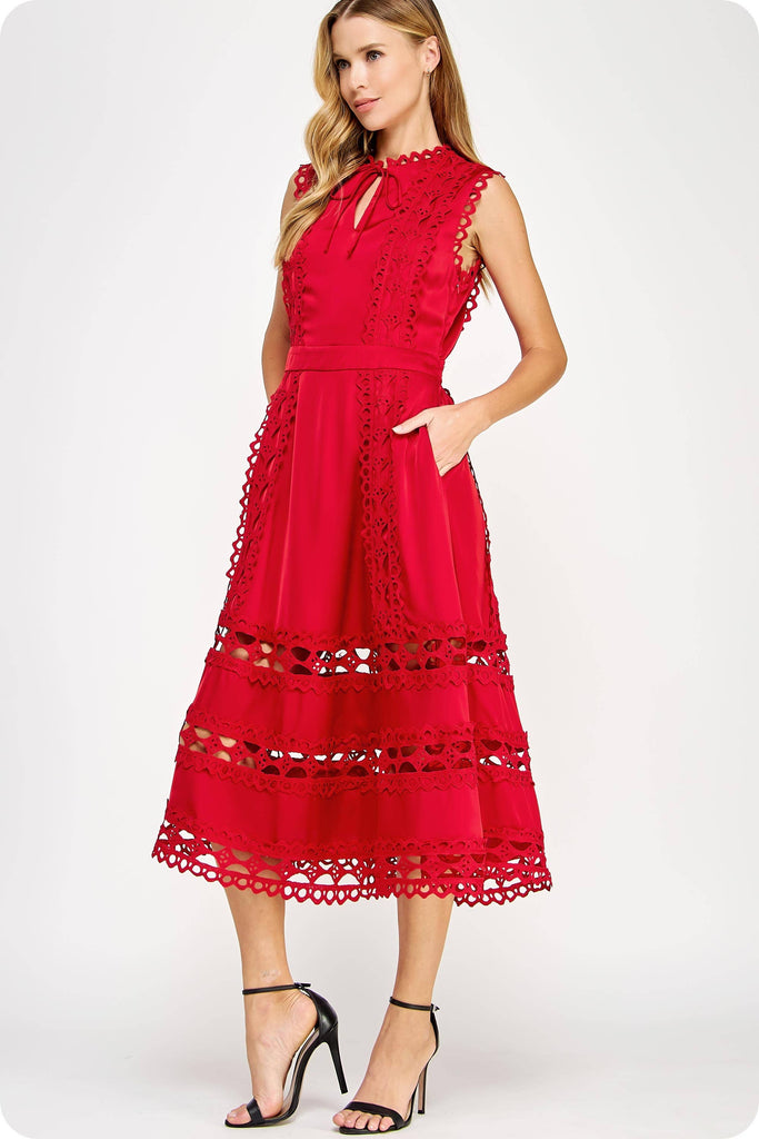 Spanish Scallop Edge Satin Midi Dress