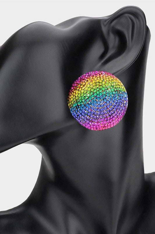 Rainbow Pave Clip-On Earrings