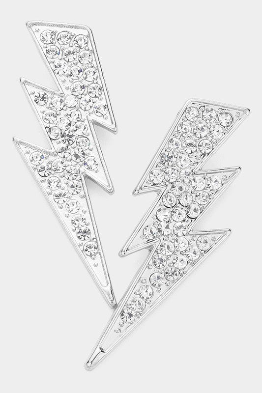 Rhinestone Lightning Earrings :Silver