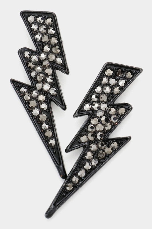 Rhinestone Lightning Earrings :Black