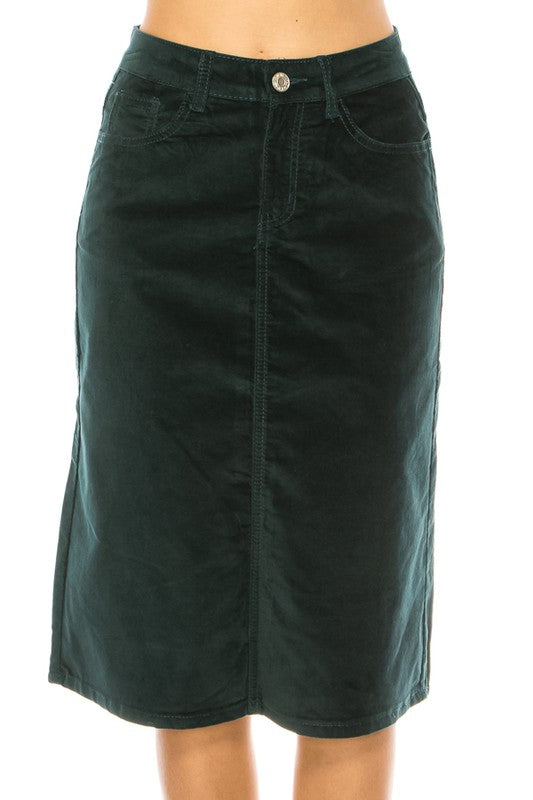 Velvet Denim Cut Skirt: Spruce Green
