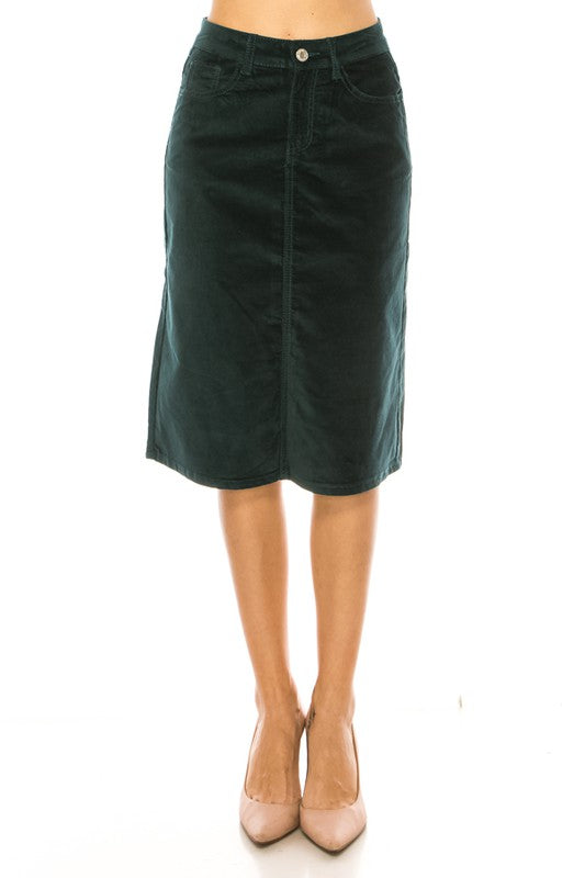 Velvet Denim Cut Skirt: Spruce Green