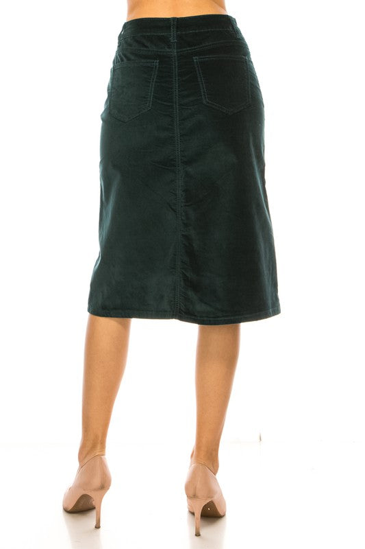 Velvet Denim Cut Skirt: Spruce Green